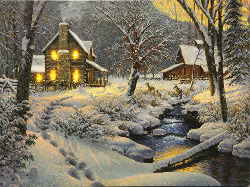 RIVERS EDGE LED WRAPPED CANVAS ART 16"X12" WARM & COZY W/DEER
