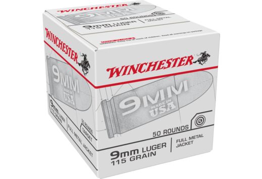 WINCHESTER USA 9MM LUGER 50RD 20BX/CS 115GR FMJ-RN