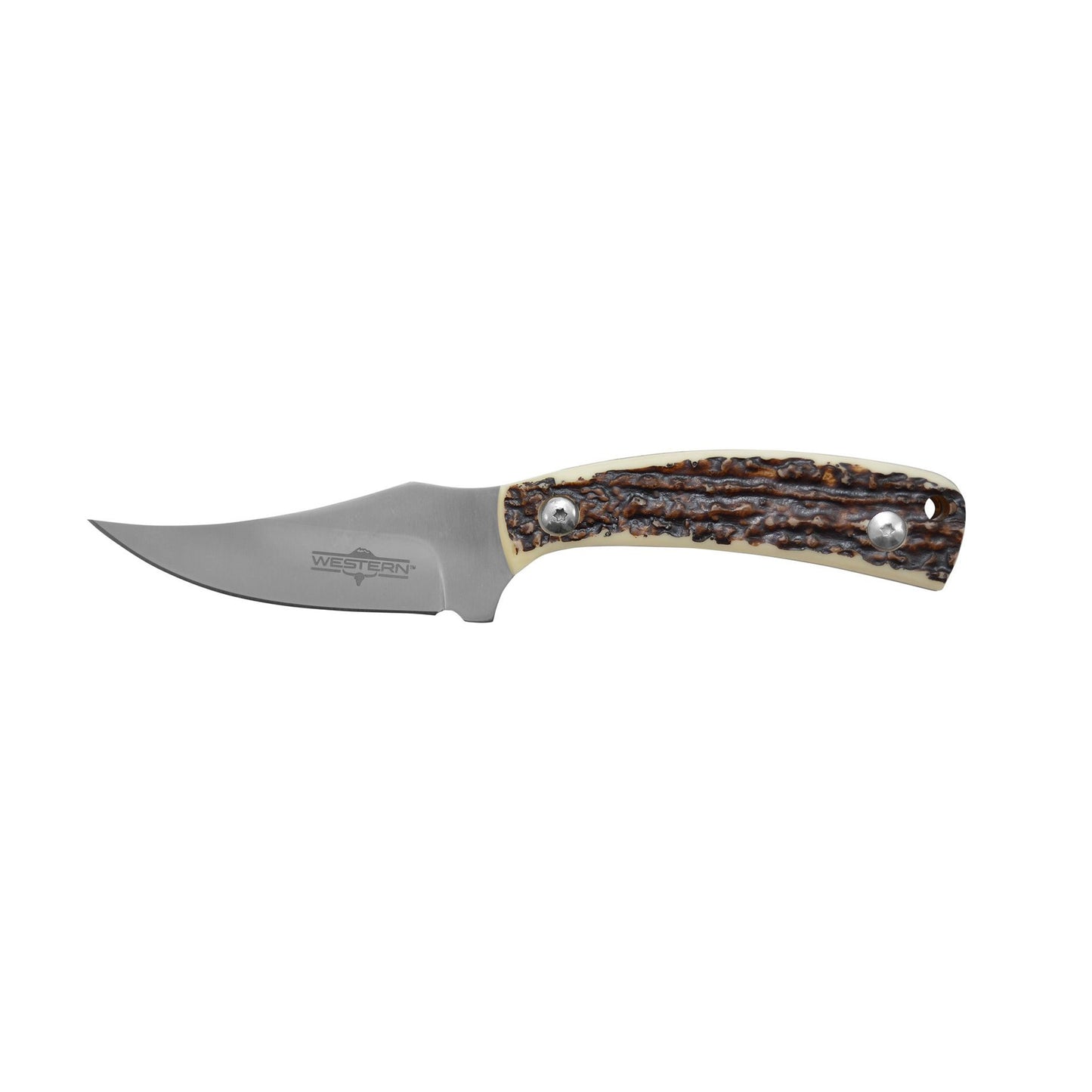 Camillus, Western Crosstrail, Fixed Blade Knife, Plain Edge, Faux Stag Handle, Satin Finish, Silver Blade, 3.25" Blade Length, 7" Overall Length, 420 Stainless Steel Blade, Includes Nylon Sheath