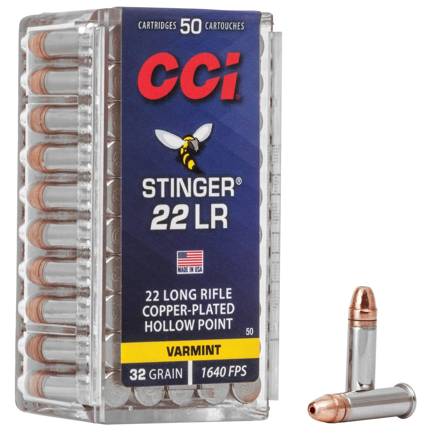 CCI, Stinger, 22LR, 32 Grain, Gilded Lead Hollow Point, 50 Round Box
