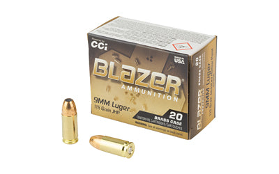 CCI Ammunition, Blazer, 9MM, 115 Grain, Jacketed Hollow Point, 20 Round Box (25 Box Case)
