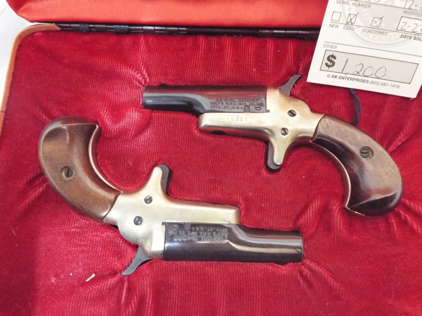Colt, Pair of Matched Colt Derringers, Cased, Circa 1959. Cal. .22 Short. .