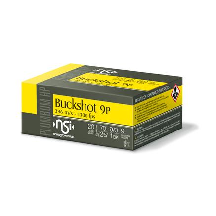 Noble Sport Plumbum Buckshot Shotshells 20 ga 2-3/4" 9 pellet 1300 fps #1 10/ct