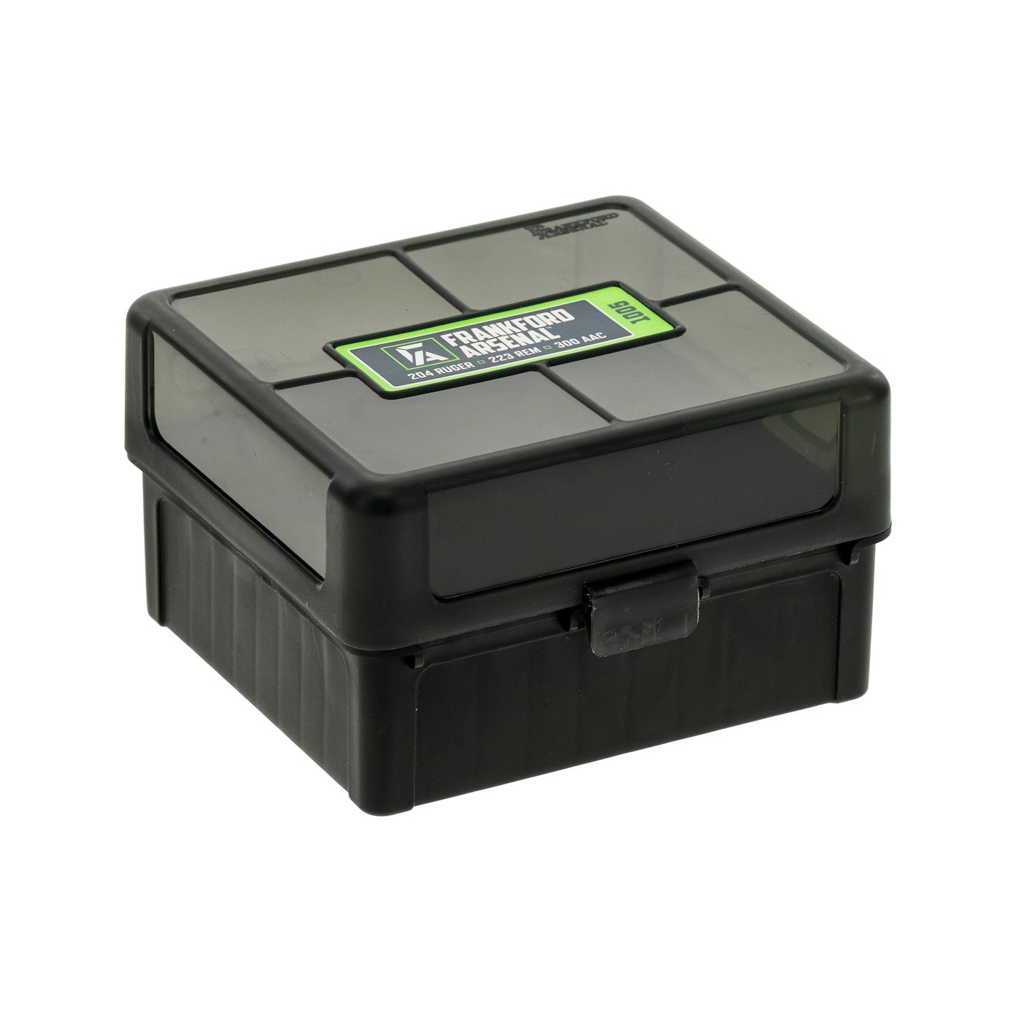 Frankford Arsenal, Hinge-Top Ammo Box, 1005, 100 Rounds, Fits 17 Remington, .222 Remington and .223 Remington, Smoke Gray, Plastic