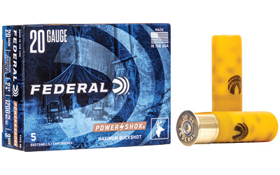 Federal, PowerShok, 20 Gauge, 2.75", 3 Buck, Max Dram, Buckshot, 20 Pellets,5 Round Box