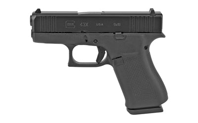 Glock, 43X, Striker Fired, Semi-automatic, Polymer Frame Pistol, Sub-Compact, 9MM, 3.41" Barrel, Glock Marksman Barrel, nDLC Finish, Black, No Finger Grooves, Fixed Sights, 10 Rounds, 2 Magazines