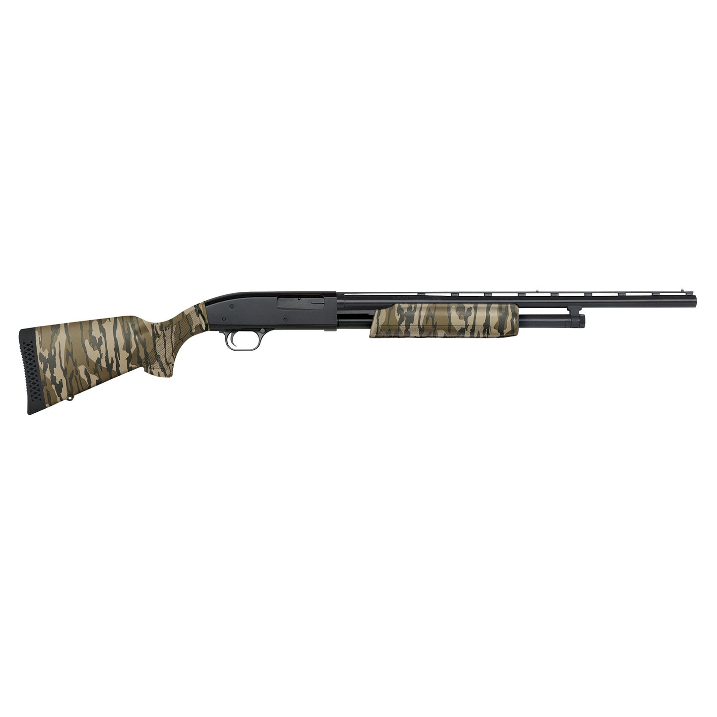 Mossberg, Model 88, All Purpose, Pump Action, Compact, 20 Gauge, 3" Chamber, 22" Vent Rib Barrel, Blued Finish, Bottomland Camo Synthetic Stock, Modified Choke Only, 5Rd, Bead Sight
