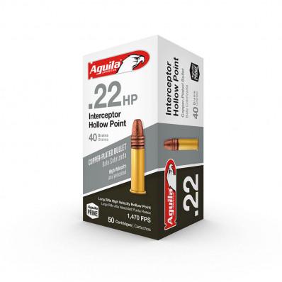 Aguila Interceptor Rimfire Ammunition .22 LR 40 gr HP 1470 fps 50/ct