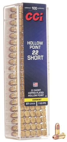 CCI Short Hollow Point Rimfire Ammunition .22 Short 27 gr CPHP 1105 fps 100/ct