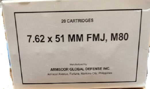 ARMSCOR AMMO 7.62X51 M80 147GR. FMJ 20RD BOX