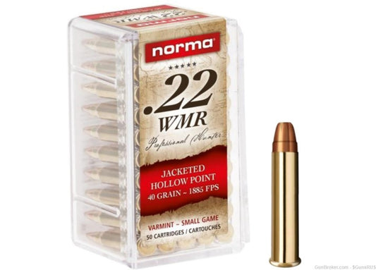 Norma 22 WMR Ammunition Varmint 297140050 40 Grain Jacketed Hollow Point 50 Rounds