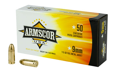 Armscor, 9MM, 115 Grain, Full Metal Jacket, 50 Round Box
