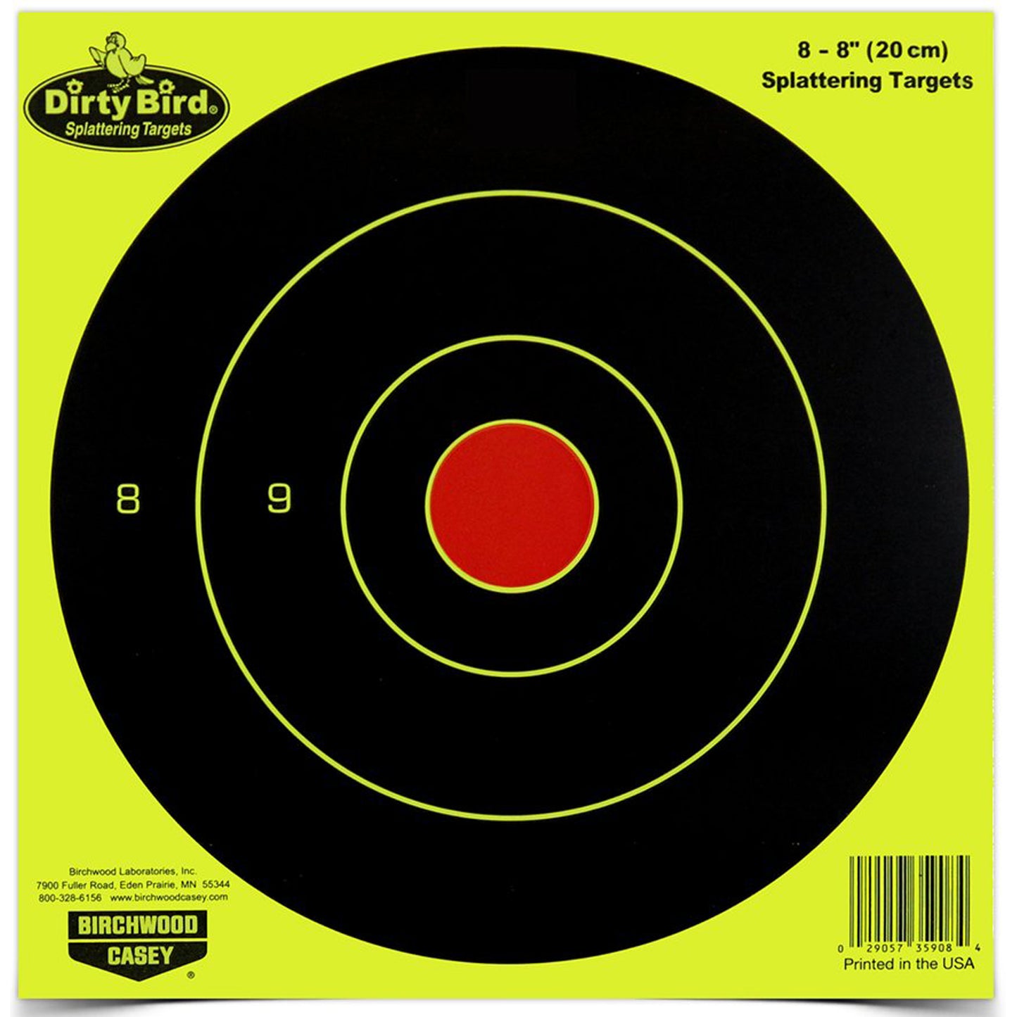 Birchwood Casey, Dirty Bird Target, Bullseye, 8", 8 Targets, Yellow