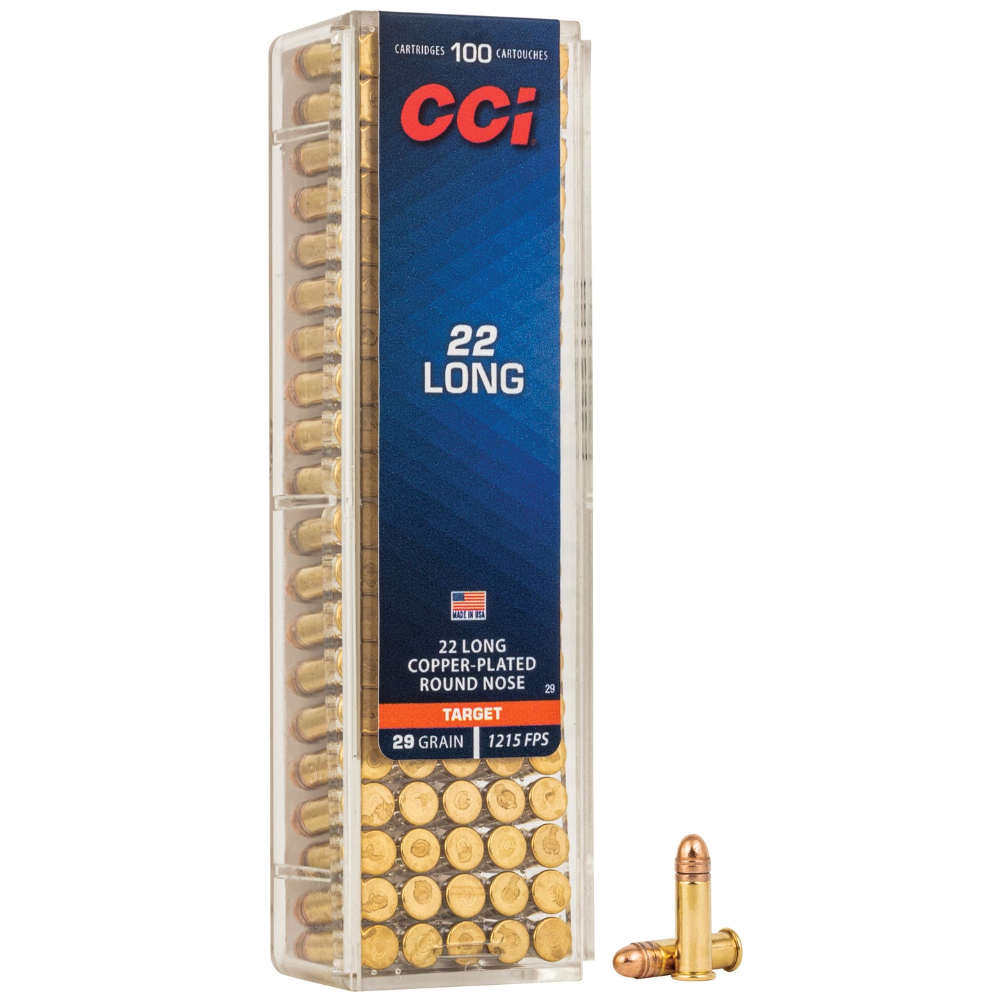 CCI Ammunition, High Velocity, 22 Long, 29 Grain, Copper Round Nose, 100 Round Box