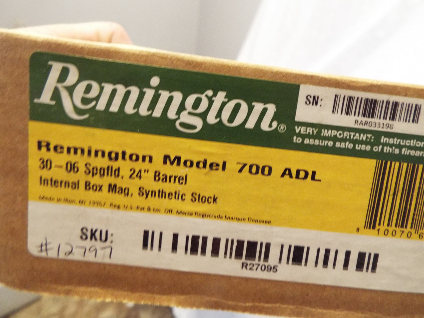 Remington, 700 ADL, Bolt Action Rifle, 30-06 Springfield, 24" Barrel, Matte Blued Finish, Black Synthetic Stock, 4 Rounds, Right Hand