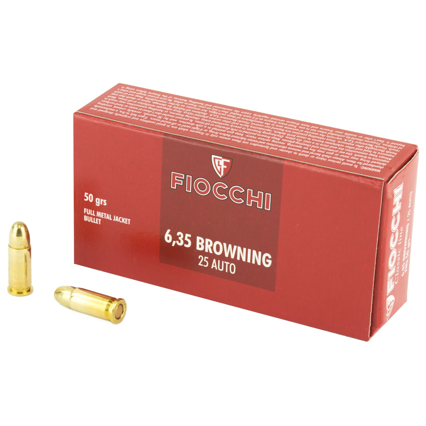 Fiocchi Ammunition, Centerfire Pistol, 25ACP, 50 Grain, Full Metal Jacket, 50 Round Box
