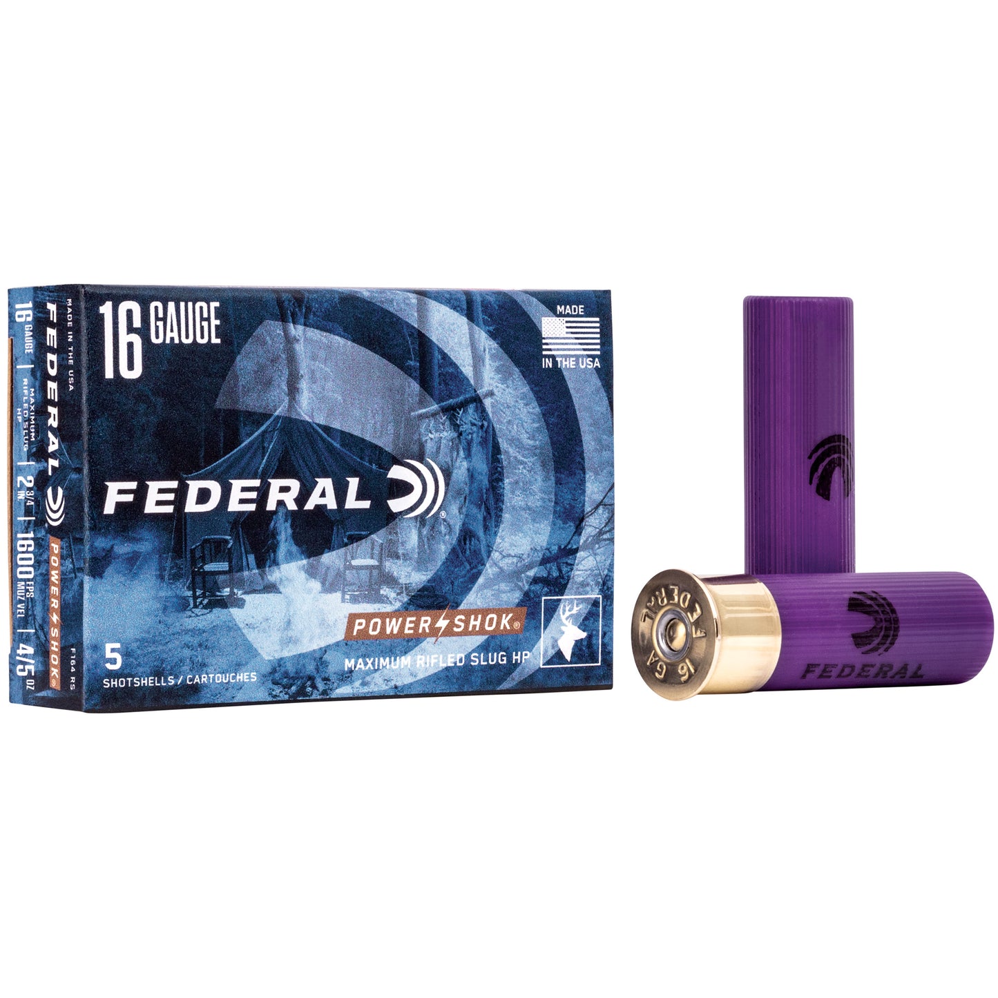 Federal, PowerShok, 16 Gauge, 2.75", Max Dram, .80oz, Rifled Slug, Hollow Point,5 Round Box