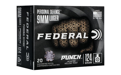 Federal, Premium, Punch, 9MM, 124Gr, Jacketed Hollow Point, 20 Round Box