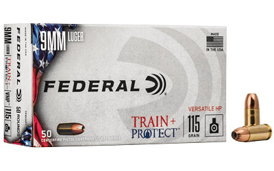 Federal, Train & Protect, 9MM, 115 Grain, Versatile Hollow Point, 50 Round Box