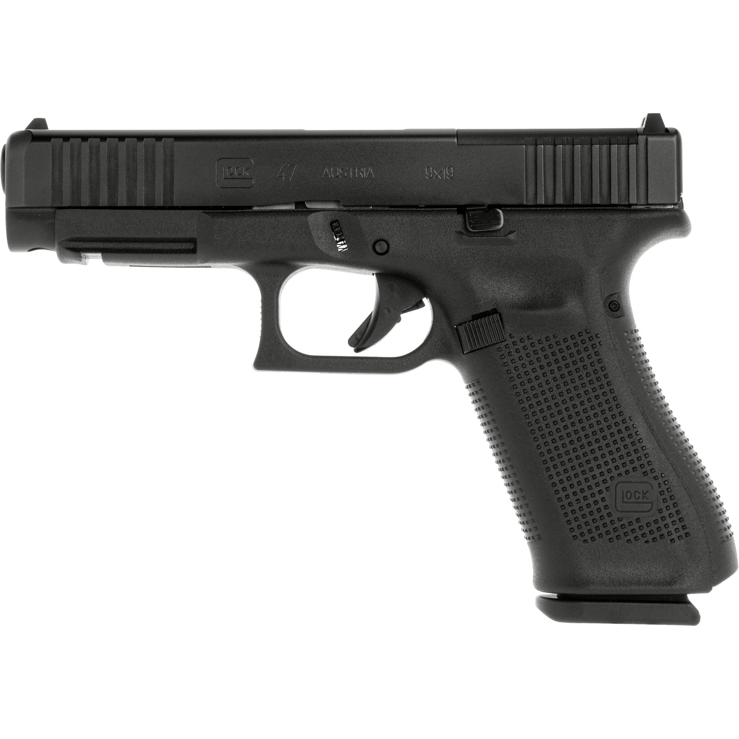 Glock, 47 M.O.S., Semi-automatic Full Size Polymer Frame Pistol, Safe Action, 9MM, 4.49" Barrel, Black, Matte Finish, Fixed Sights, Optics Ready, 17 Rounds, 3 Magazines, Comes With Glock OEM Adapter Plate 02 for Trijicon RMR Footprint