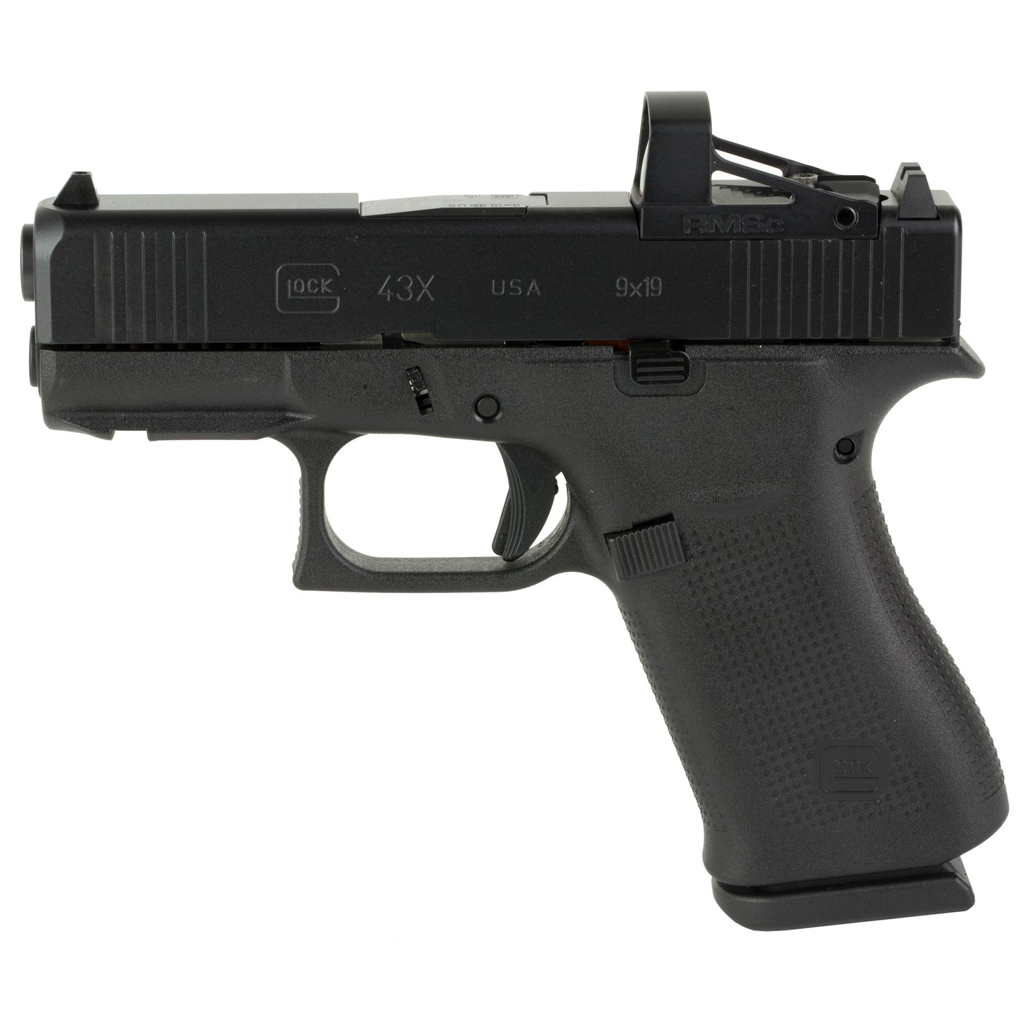 Glock, 43X MOS, TALO Exclusive, Striker Fired, Semi-automatic, Polymer Frame Pistol, Sub-Compact, 9MM, 3.41" Barrel, nPVD Finish, Black, Fixed Sights, Includes RMSc Glass Edition 4MOA Dot Shield Optic, 10 Rounds, 2 Magazines, Right Hand