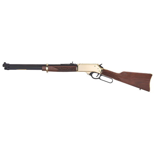 Henry Repeating Arms, Side Gate Lever Action Rifle, 360 Buckhammer, 20" Round Barrel, Brass Receiver, Side Load Gate, Blued Barrel, Fully Adjustable Semi Buckhorn Sights, American Walnut Stock, 5 Rounds