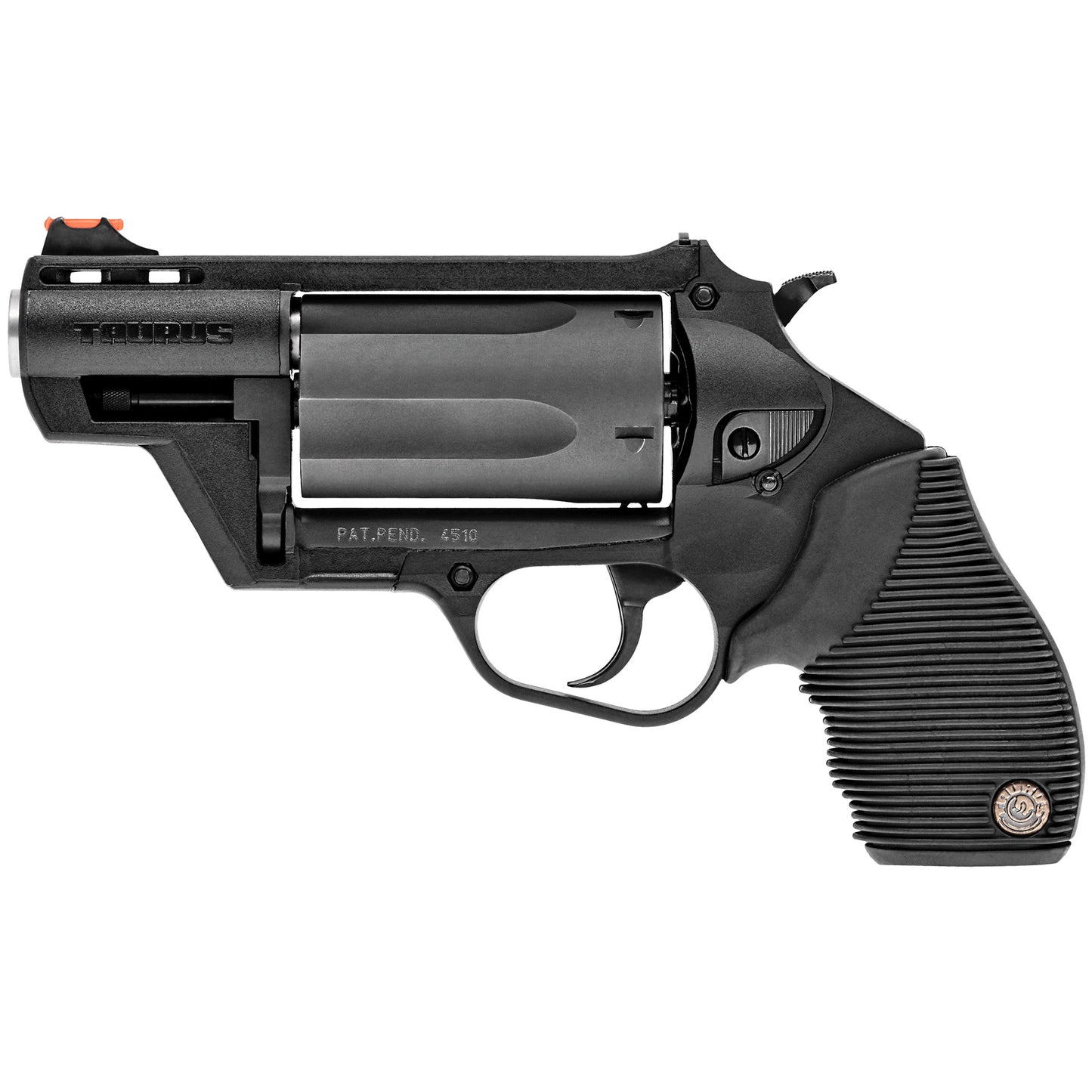 Taurus, Judge, Public Defender, Double Action, Polymer Frame Revolver, Medium Frame, 410 Bore/45LC, 2.5" Barrel, 2.5" Chamber, Black, Rubber Grips, Fiber Optic Front Sight, 5 Rounds