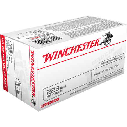 Winchester USA Rifle Ammunition .223 Rem 45 gr. JHP 3600 fps 40/ct