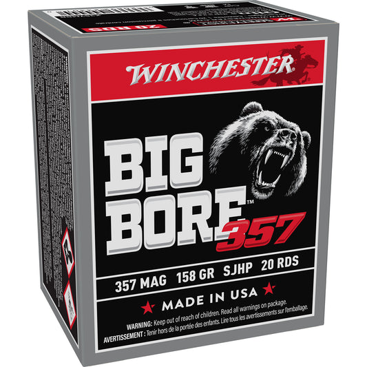 Winchester Ammunition, Big Bore, 357 Magnum, 158 Grain, Jacketed Soft Point Bullet, 20 Round Box