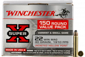 Winchester 22 WMR Ammunition Super-X 40 Grain Jacketed Hollow Point Bulk Pack of 150 Rounds