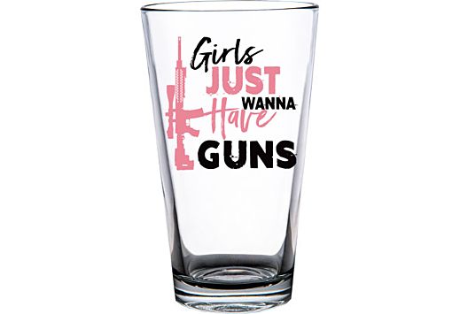 2 MONKEY AMERICANA PINT GLASS GIRLS JUST WANT GUNS