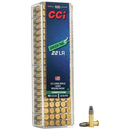 CCI .22 Long Rifle Green Tag Precision Rimfire Ammunition .22 LR 40 gr LRN 100/box