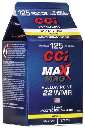 CCI Maxi Mag Rimfire Ammunition .22 WMR 40 gr JHP 1875 fps 125/ct