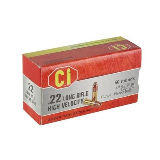 Cascade International High Velocity 22 LR Ammunition 40 Grain Copper Plated Round Nose 50 Rounds