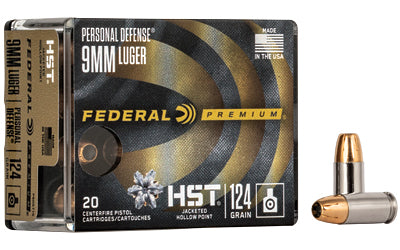 Federal, Premium, HST, 9MM, 124 Grain, Jacketed Hollow Point, 20 Round Box