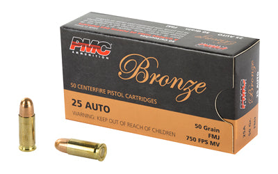PMC, Bronze, 25 ACP, 50 Grain, Full Metal Jacket, 50 Round Box