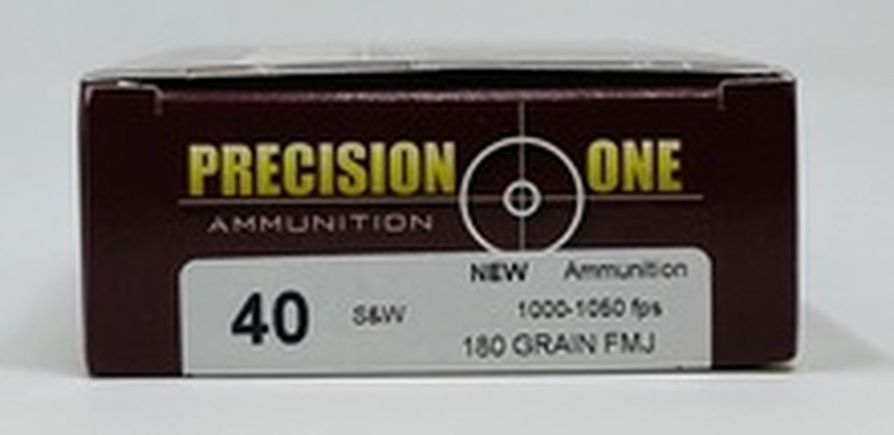 Precision One 40 S&W Ammunition PONE81 180 Grain Full Metal Jacket 50 Rounds