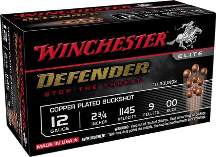 Winchester Copper Plated Defender Shotshell 12 ga 2-3/4" 9-Pellet 1145 fps #00 10/ct