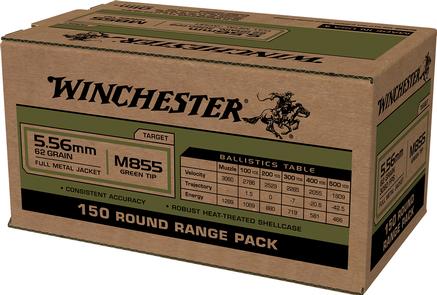 Winchester USA Lake City M855 Green Tip Rifle Ammunition 5.56mm 62gr FMJ 1255 fps 150/ct